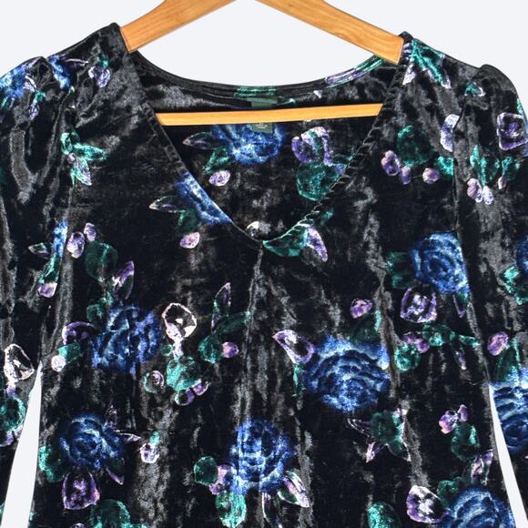 Velvet Floral Print Whimsygoth Fairy Long Sleeve Mini Dress Womens XS Wild Fable - Picture 3 of 8